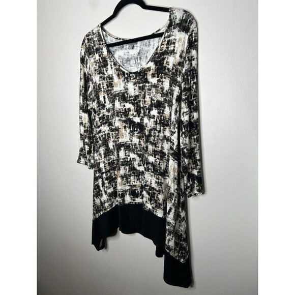 J. Jill Wearable Collection Short Sleeve Black White Brown Blouse Size Medium - Picture 6 of 9